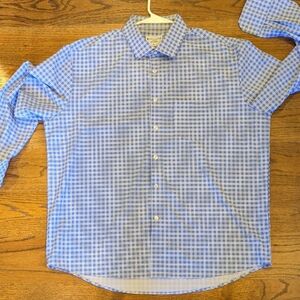 &Collar Men's Large Athletic Fit Performance Blue Checkered  Dress Shirt